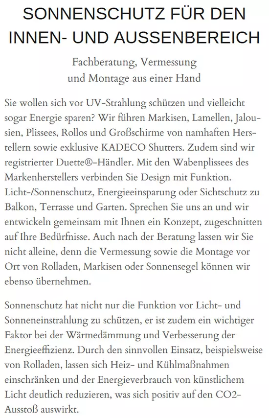 Sonnenschutz für Holzkirchen